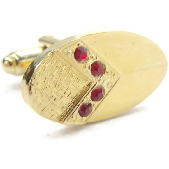 Oval Vtg Cufflinks Gold Tone Red Stone Tux Wedding Formal IOB Shirt Accessory - Picture 1 of 5